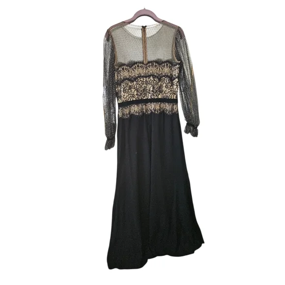Tadashi Shoji Black and Gold Long Sleeve Dress